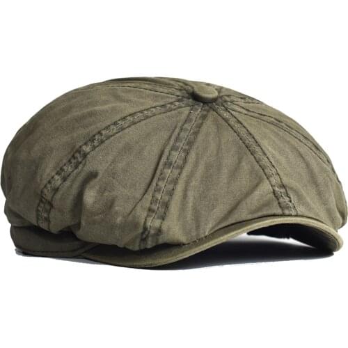 Washed Cotton Newsboy Cap Peaky Octagonal Hat Vintage Casual Cap Solid Berets Visor Gatsby Flat Ivy Hat
