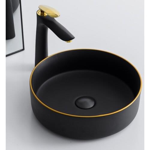 Round Gold and Black Bathroom Sinks Basin Wash Basin Single Basin Household Nordic Luxury Color Wash Basin for Bath AX89