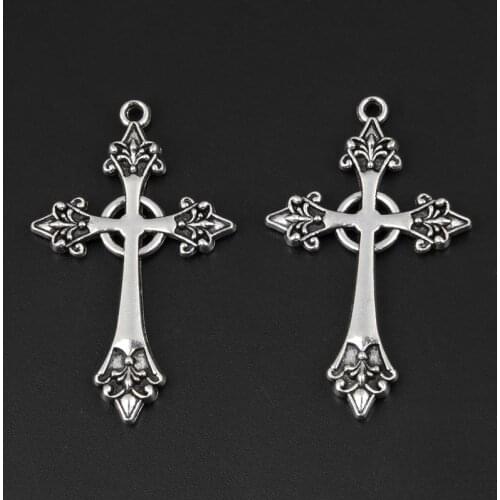 15pcs Silver Color 43x26mm Jesus Cross Charms Religious Faith Pendant Fit DIY Jewelry Making Handcrafted Accessories