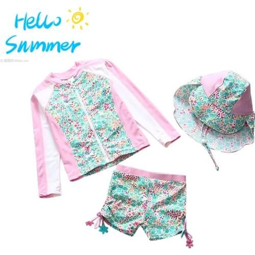 Girls Swimsuits Rashguard UPF50+ Long Sleeve Girls Swimsuits Zipper Floral Childrens Swimwear Kids Swimsuit Girl Bathing Suit