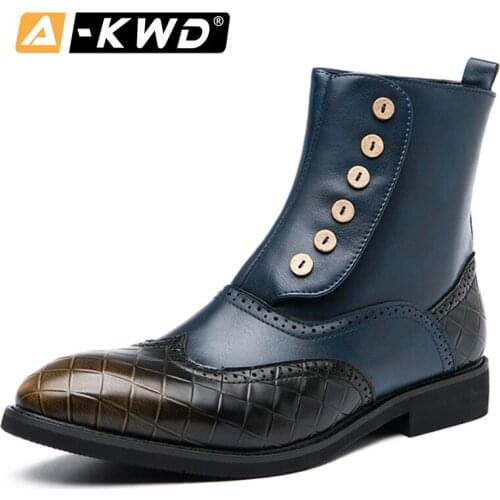 2020 Fashion Design Ankle Boots Men Leather Rubber Boots Luxury Formal Shoes Botas Hombre Business Men Dress Shoes Big size 48