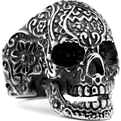 Vintage Gothic Skull Biker Stainless Steel Mens Punk Jewelry Accessories Black Skull Ring