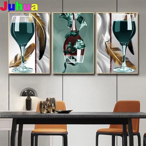 Wine Glass feather DIY diamond painting full drill abstract blue diamond embroidery diamond stitch kitchen decor nordic art