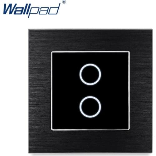 Wallpad 2 Gang 2 Way Switch Wall Touch Switch Luxury Black Crystal Glass Button Aluminium Alloy Satin Metal Panel AC 110-230V
