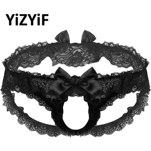 Underwear Mens Sissy Panties Ruffled Frilly Lace Sissy Lingerie For Men Gay Underwear Crotchless Open Butt Jockstrap Underwear