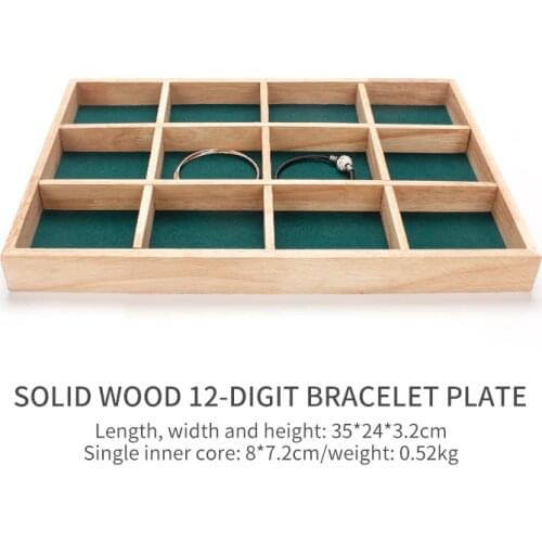 Wood 12 Grid Bracelet Jewelry Display Stand Green Ring Earring Necklace Showing Trays Series For Jewellery Organizers Storage