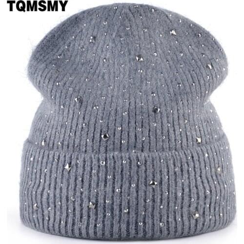 TQMSMY Diamonds stripe hats for women winter Beanies girls Knitting wool skullies womans double layer bone turban cap gorros