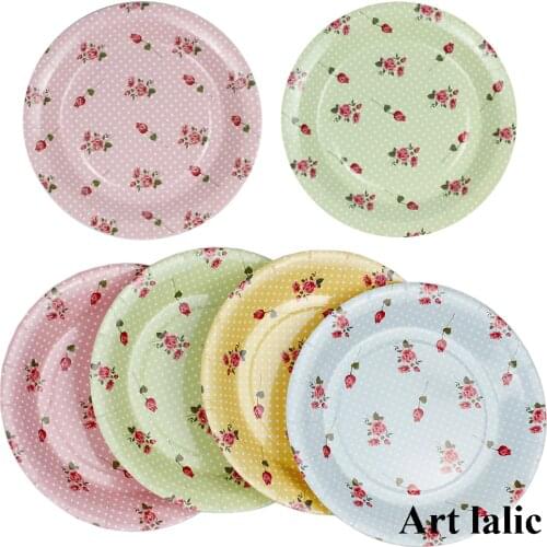 Colorful Rose flower Paper Plates for Valentine Birthday Wedding Party disposable Tableware Party Supplies CP068