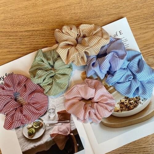 Sweet Print Lattice Large Scrunchies Elastic Rubber Hair Band Girls Women Headband Ponytail Holder Hair Ties Accessories Fashion