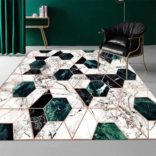 Luxury Dark Green White Geometric Marble Bedroom Carpet Nordic Modern Carpet Living Room Sofa Floor Mat Carpet Custom