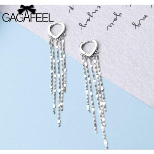 GAGAFEEL 925 Sterling Silver Studs Fashion Design Long Tassel Heart-shaped Ear Hook Earrings Jewelry Female New Arrival