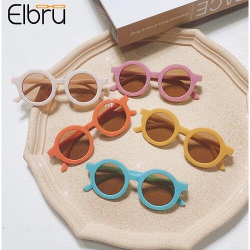 Elbru Children Colorful Round Sunglasses Ultralight Cute Candy Color Sungshades Baby Fashion Tea Lens Sun Glasses For Boys Girls