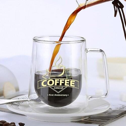 200/300ml Double Wall Heat Resistant Glass Cup Home Office Coffee Tea Handle Mug Glass Mugs Double Wall Glass Mug Drinkware