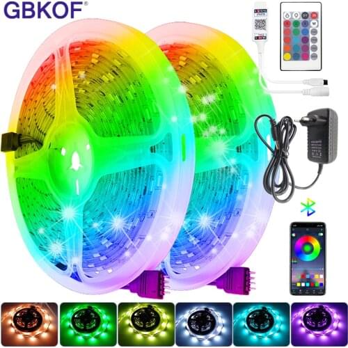 RGB LED Strip 5050 SMD 2835 LED Color-Changing Light Bluetooth&WIFI Controller and 12V Adapter For Bedroom TV Backlight Kitchen