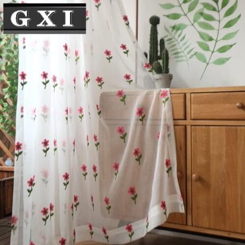 Rustic Flower Embroidered Tulle Curtains for Living Room Bedroom Sheer Window for Kitchen Curtains Custom Size
