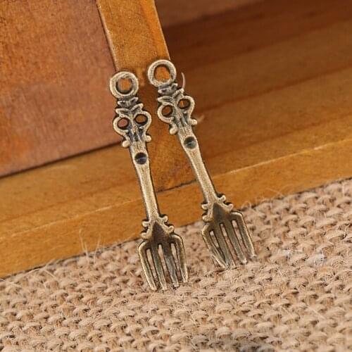 High Quality 20 Pieces/Lot 7mm*34mm Gold Stone And Antique Bronze Vintage Spoon Charms For Diy Making