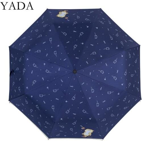 YADA New Ins Fashion Lovely Fat Cat Pattern 3-Folding Umbrella Rain UV Umbrella For Women Windproof Cartoon Umbrellas YS200157