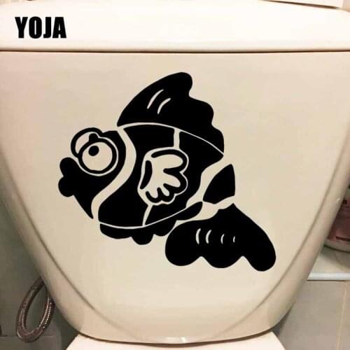 YOJA 23.8X21.6CM Funny Cartoon Fish Toilet Seat Decal Kids Room Decoration Wall Sticker T5-0403