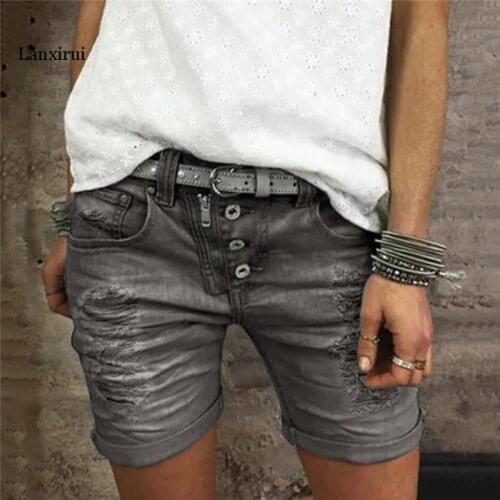 Women Summer Denim Shorts Trousers Bottoms Ripped Streetwear Jeans Pants Pocket Stretch Oversized Shorts Jeans