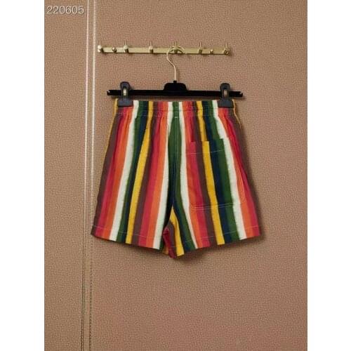 2021 Summer Runway Fashion Mini Shorts Lady High Street Retro Striped Print Waist Elastic Top Quality Shorts