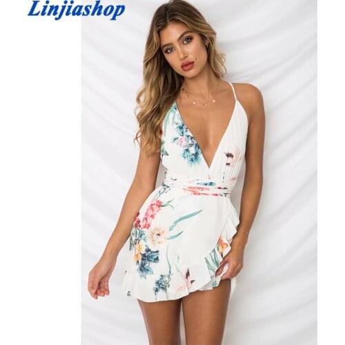 Women deep v sexy print suspender dress Floral printed A-line Vestidos Sleeveless Party dress Plus Size Robe Femme