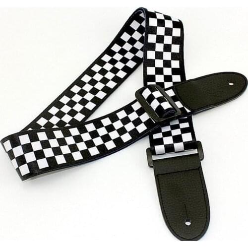 1pcs Black White Bass Acoustic Electric Guitar Strap Checkered Nylon PU Leather Head Ends Guitar Accessories Parts