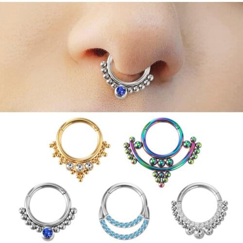 1pc Surgical Steel Nose Ring Hoop Earring Septum Piercing Clicker Hinged Segment Tragus Cartilage Helix Ear Eyebrow Ring Jewelry