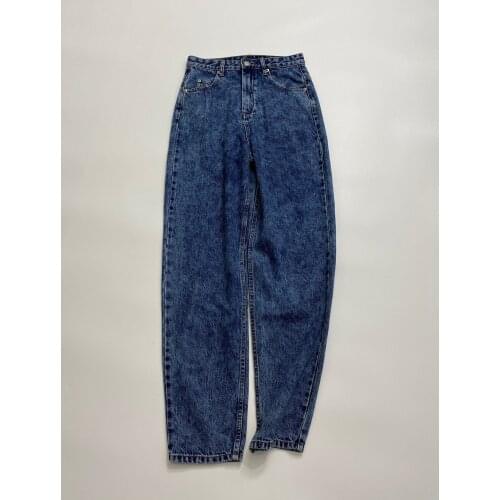 2021 Fashion Woman Navy Raw Blue Denim Jeans looseTrousers Pants