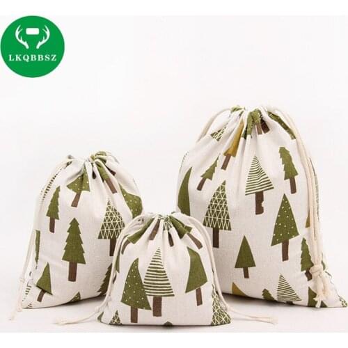 3Pcs/set Cotton Linen Storage Bag Eco-Friendly Shopping Tea/candy/key Package Drawstring Bag Small Cloth Bag Christmas Gift