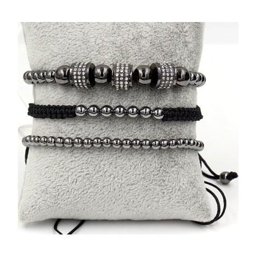 4mm 3PCS/Lot ugg3 gold silver Copper cz zircon cubic zirconia elastic ball bead men women Macrame Charm Bracelet Bangles