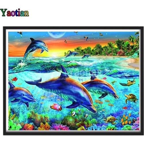 5D Diamond Painting Animal dolphin ocean landscape Diamond Embroidery Cross Stitch Full Square New Arrival Mosaic Home Decor