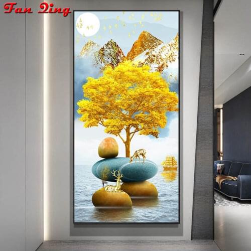Diamond Embroidery Fortune Tree Golden Deer Nordic Full Square Round 5D Diy Rhinestone Painting Mosaic Cross Stitch Home Decor