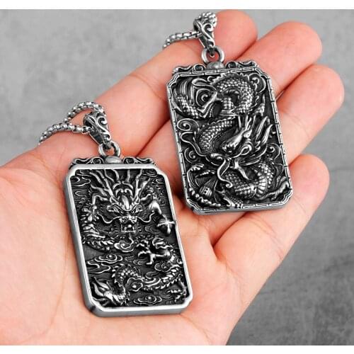 Chinese Dragon Good Meaning Amulet Stainless Steel Men Necklaces Pendants Chain for Boyfriend Jewelry Creativity Gift Wholesale