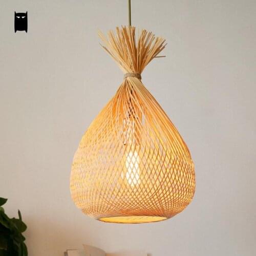 Bamboo Wicker Rattan Bag Lampshade Pendant Light Fixture Rustic Country Japanese Asian Hanging Lamp Plafon Dinning Table Room