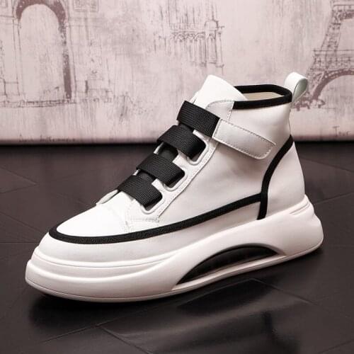 British Designer Mens White Casual Comfort Shoes Fashion Round Toe Hook Loop Male High Top Lesiure Platform Zapatos 38-43 ERRFC