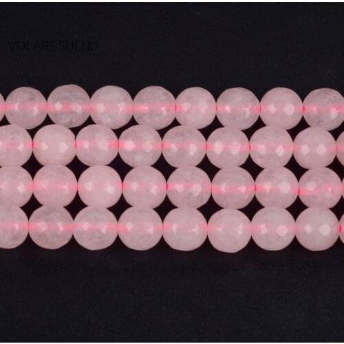 Natural Faceted Rose Pink Quartz Crystal Round Loose Beads For Jewelry Making 4-12mm Spacer Beads Fit Diy Womens Bracelets 15