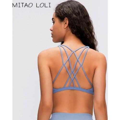 MITAO LOLI Sexy Cross Straps Gym Sports Bra Women Wireless Yoga Fitness Top Padded Push Up Yoga Bra Crop Top Activewear XS-XL