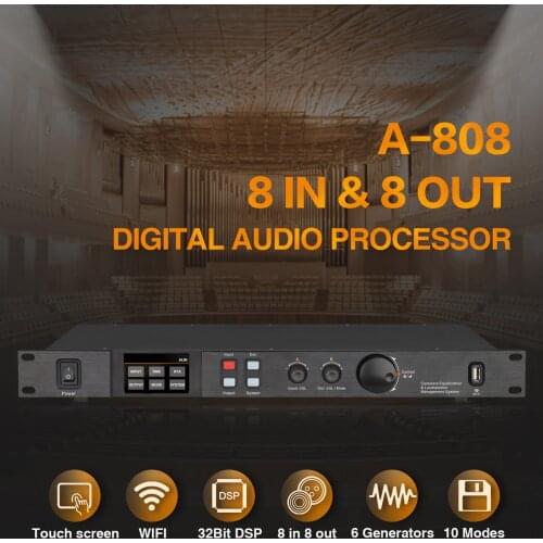 Paulkitson A808 Processor Digital Professional In8Out 32Bit DSP 7Band EQ Equalizer WIFI Audio Processor USB Without Noise