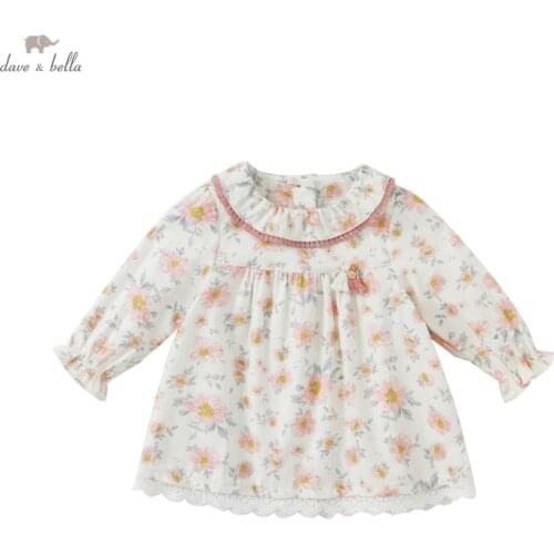 DB18877 dave bella autumn baby girls cute floral print T-shirt children tops kids girl fashion tees