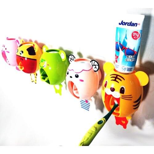 Children Automatic Toothpaste Dispenser Squeezer Strong Suction Sucker Funny Cartoon Style Bathroom Household Toothbrush Holder