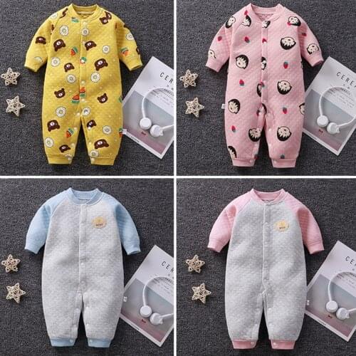 Children Thick Romper 3 Layer Warm Kids Cartoon One-Pieces Bodysuit Infant Girl Fall Winter Korean Newborn Baby Boy Clothes 2021