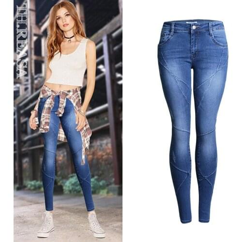 European Station Womens Fit Stretch Jeans Womens Autumn New Trousers Cross Stitching Stitching Pants