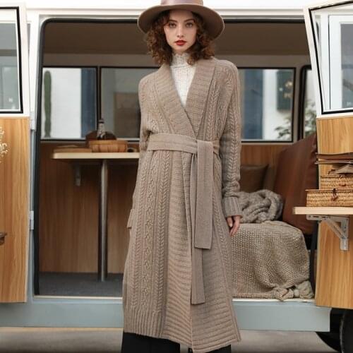 Autumn winter new thick pure cashmere cardigan womens loose long coat womens coat lazy knitted sweater