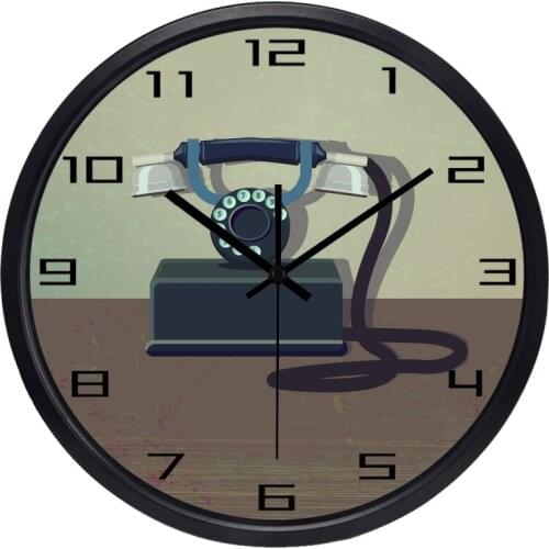 Classcia Retro Nostalgia Telephone Decoration Wall Clock, No Ticking Sound, High Permeability Glass Cover