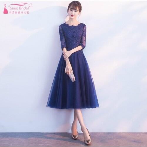 Half Sleeves Lace Tulle Blue Bridesmaid Dresses 2019 New vestidos de fiesta de noche Wedding Guest Dress JQ107