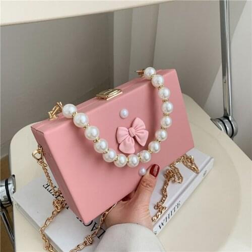 Cute Flower Box Style Purses and Handbags for Women Fashion Shoulder Chain Bag Female Pearl Handle Evening Clutch Bag Crossbody