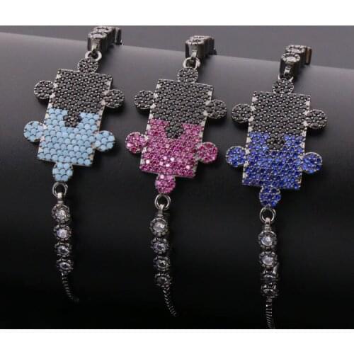 Fashion jewelry copper mosaic stone box chain can adjust size mix color Jigsaw lady funky bracelet