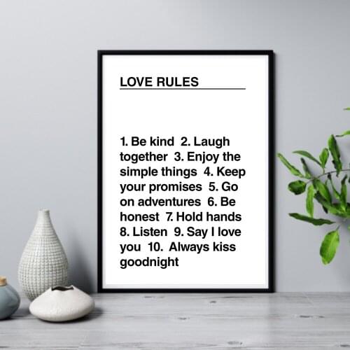 Love Rules Inspire Wall Art Canvas Painting Black White Inspirational Posters Prints Wall Picture For Living Room Salon Home Dec