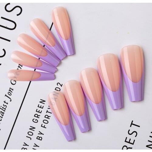 20Pcs/Set 2021 Newest Colored False Nails Wearable Round Head French Style Fake Nails Full Cover Press on Nail Tip Manicure Tool