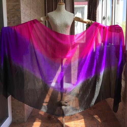 NEW 100% Real Silk Belly Dance Hand Scarf Gradient Silk Veils 2.5m/2.7m Danceing Accessory women MultiColor Black/Purple/Rose
